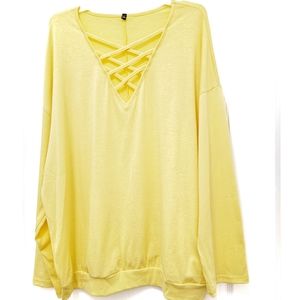 ``T25109 Yellow V-Neck Long Sleeve Top
